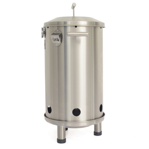 Volcano small barrel grill and smoker made of stainless steel