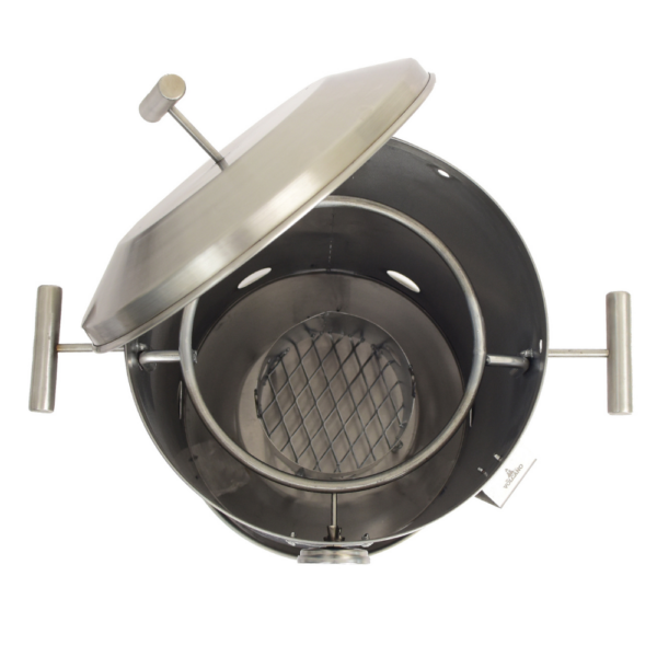 Volcano small barrel grill and smoker made of stainless steel